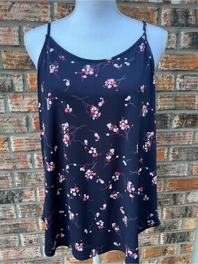 Navy Floral Spaghetti Strap Tank Top